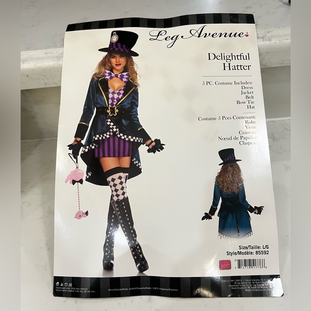 COSTUME WOMANS MAD HATTER LEG AVEMUE DELIGHTFUL HATTER COSTUME BLACK AND PURPLE - Picture 6 of 6